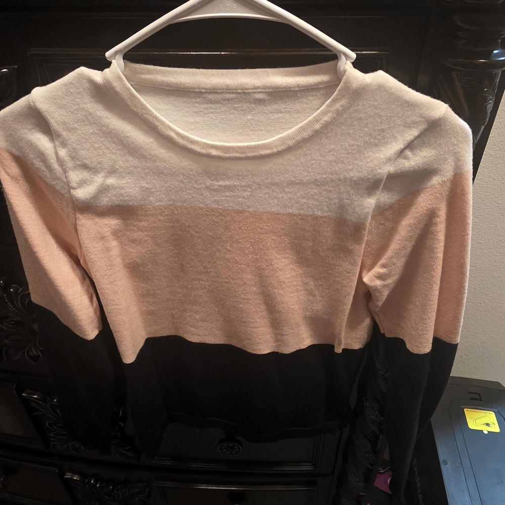 SHEIN Colorblock Sweater in Cream, Peach, and Black